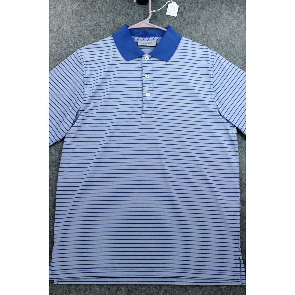Ashworth Mens Golf Polo Shirt Blue Striped Short Sleeve Size Medium EUC